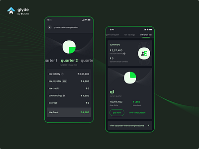 glyde | advance tax calculation dark theme data design digital payment fintech information architecture mobile numerical pay payment tables tax taxes textures ui vectors visual design