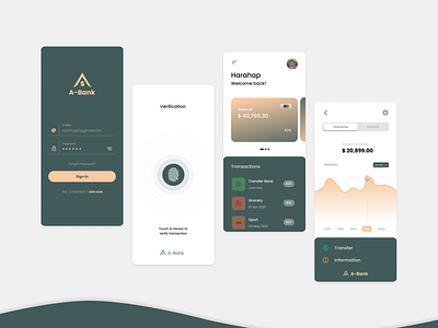 ABank - Finance Mobile App aplikasi bank aplikasi keuangan bersih clean finance finance app finger print forest ui