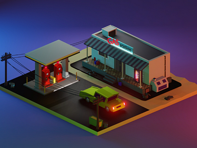 Low poly gas station