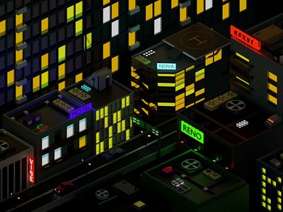 City - night 3d art blender blender2.83 blender3d city colours concept conceptart isometric lights lowpoly render romanklco