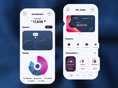 Financial App Concept adobe xd bank bankcard card chart circle dropbox figma financial app gold investment light mastercard mobile money payment soundcloud ui