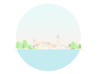 Beauts Town 2d buildings design illustration illustrator island motion graphics rocks sea seaside town trees vector village