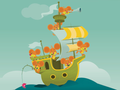 Sailing Mice ahoy blue bright cartoon childrens fun playful green kids mice sailing ship