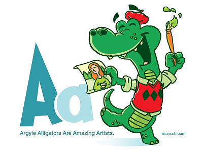 Argyle Alligator alphabet cartoon childrens colorful comic editorial fun happy illustration kids