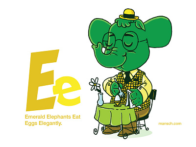 Emerald Elephant alphabet cartoon childrens colorful comic editorial fun happy illustration kids