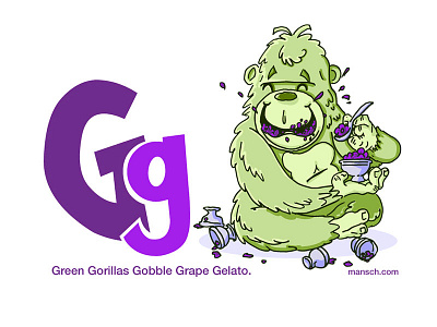 Green Gorilla alphabet cartoon childrens colorful comic editorial fun happy illustration kids
