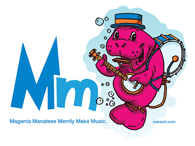 Magenta Manatee alphabet cartoon childrens colorful comic editorial fun happy illustration kids