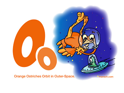 Orange Ostrich alphabet cartoon childrens colorful comic editorial fun happy illustration kids