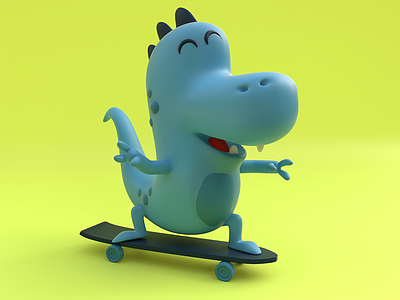 Skateboarding Dragon 3d bright cartoon childrens editorial fun colorful hi res illustration kids web
