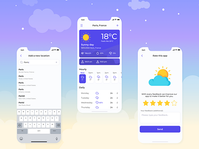 Weather App - iOS App Design app design app ui clean design clouds forecast illustraion illustrations ios ios app mobile app ui weather weather app weather forecast weather icon