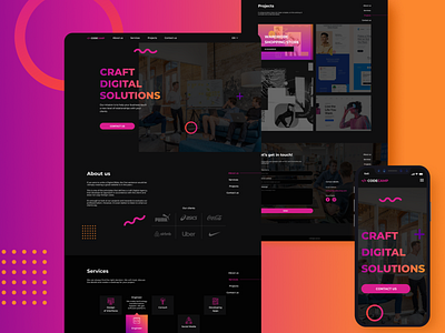 Digital Agency Landing Page — Concept Design / Adaptive adaptive advertising agency website black branding clean design dark mode dark theme dark ui digital gradient it landing landing page mobile ui orange pink ui webdesign website