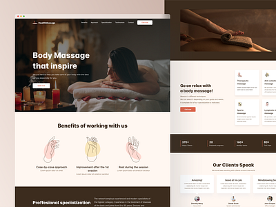 Web site: Landing Page / Massage branding brown color palette clean design desktop landing page massage massage parlor massage place ui
