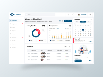 Dashboard UI / HR Softwere app branding calendar charts clean clean design crm dashboard design desktop erm hr illustration recruitment saas ui