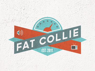 Fat Collie audio blue custom lettering icon kill things and eat them logo logotype orange rabbit ears scale speaker television texture tv type video wall