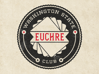 Euchre Club Dribbble 19th century card game cards club custom lettering euchre logo seal seattle suits typography washington