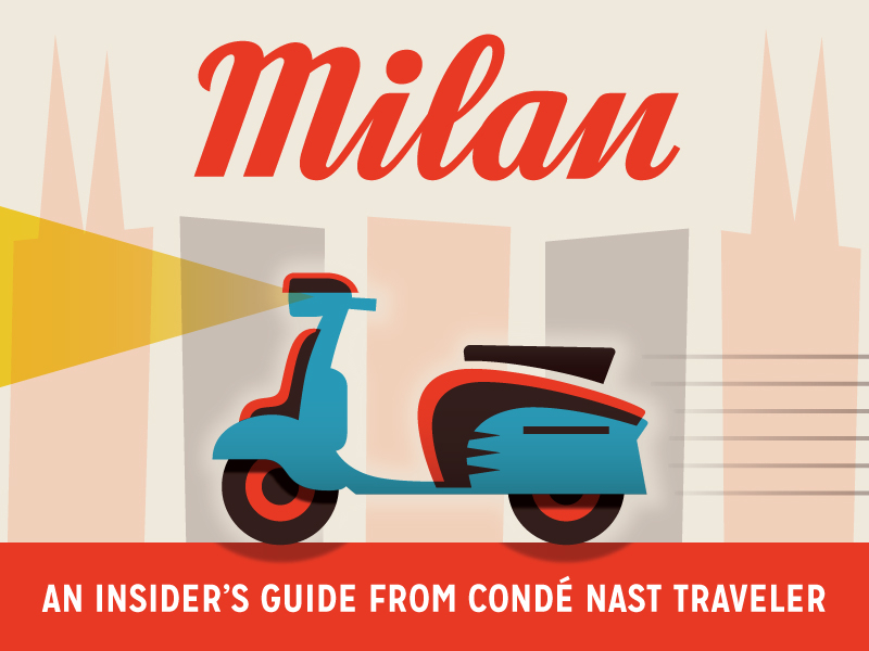 Milan for Herb Lester/Condé Nast Traveller condé nast traveller herb lester illustration lambretta lettering map