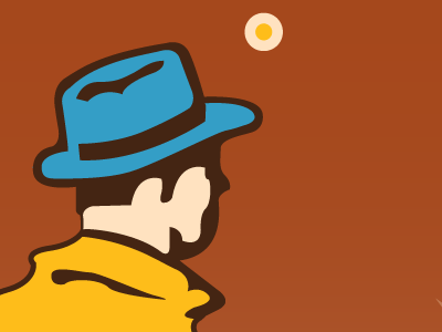 Thinking Man blue fedora illustration man vintage yellow