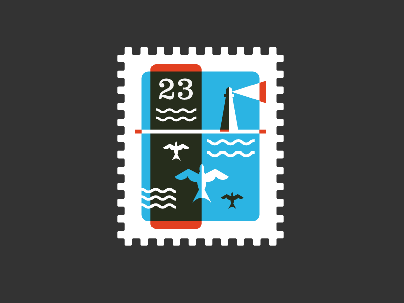 Stamp illustration stamp postage stamp geometric overlay lighthouse seagull