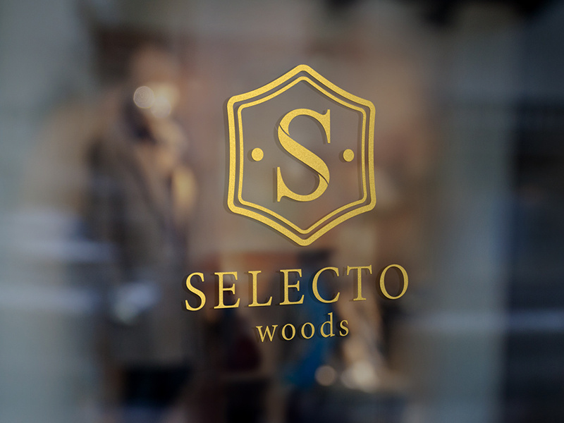 Selecto furniture logo woods selector gold foil vector design branding brand logo