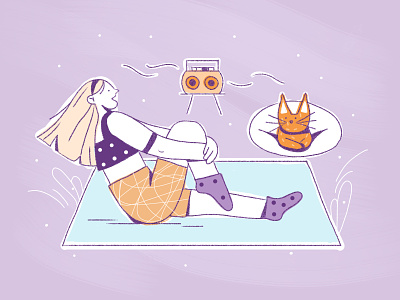 Chill out cat character chill design design art girl illustration orange purple stretch yoga