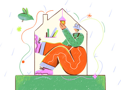 Home Vibes bird character design design art flat happy home house illustration man vector