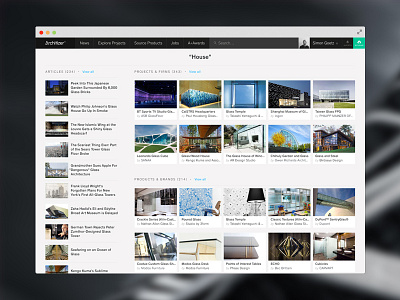 Global Search Results 2.0 architizer design search ui ux web