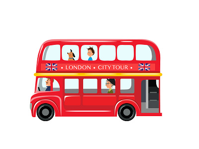 English bus app art business cartoon character design design digital double decker flat illustration illustrator ui vector