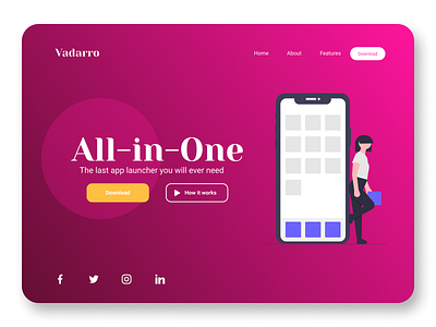 Launcher App design figma first design first post firstshot flat pink pinky ui ux web website