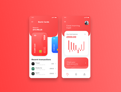 Banking App bank bank app bank card banking banking app clean design figma finance flat red ui ux