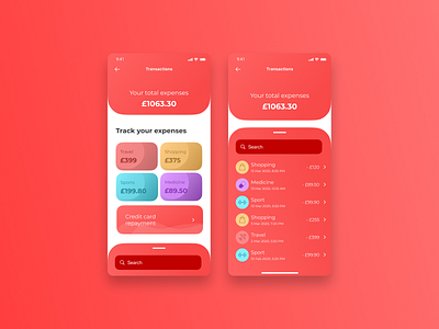 Bank app clean design figma flat red redesign ui ux