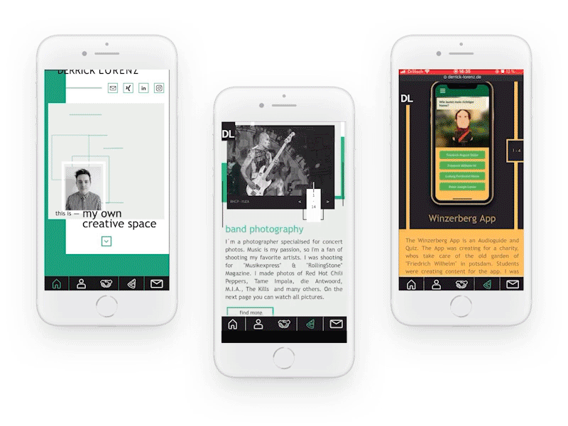 Webportfolio Derrick Lorenz animation branding cyan green interfacedesign mobile mobile ui photographer portfolio photography portfolio portfolio site portfolio ui portrait ui uidesign ux visual design web webdesign webportfolio