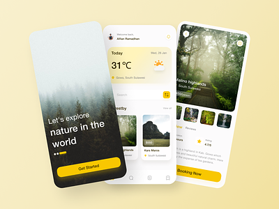 Nature - Travel App android animal app backpacker forest highlands ios kars mobile mockup nature nature-travel-app river travel travel-app trees uiux vacation waterall world
