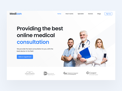 Medicon - Medical Consultation (Hero Section) app appointment clean consultation doctor health healthcare hero section hospital landingpage medical medical consultation medical landingpage medicine modern patient specialist ui ux web