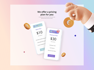 PICTIC • Pricing Plan 3d 3dillustration coin color hand mobile offer price pricing pricingplan screen screens ui ux web website