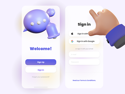 Welcome Screen • Sing Up 3d 3dhand 3dillustration app application chat cloud dailyiu gradient graphic design hand illustration modile signin signup ui ux welcome welcomscreen