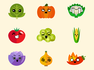 Cute Vegetable Faces - Part 1 doodles emotions grocery illustration minimal vegetables