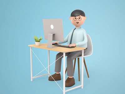 Grandpa sitting at desk illustration