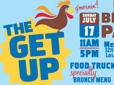 The GET UP flyer get up logo rooster sun