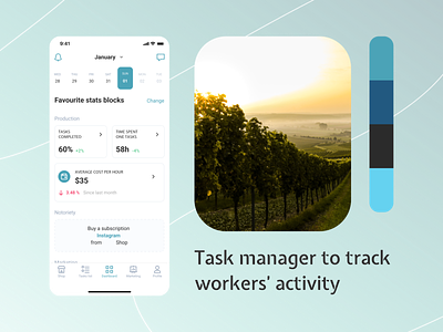 Task manager to track workers' activity application design ios mobile ui