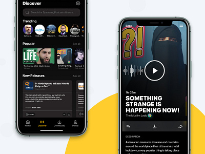 Muslim Central- Discover & podcast screens. app dark dark ui design figma islam mobile app muslim podcast project ui ux