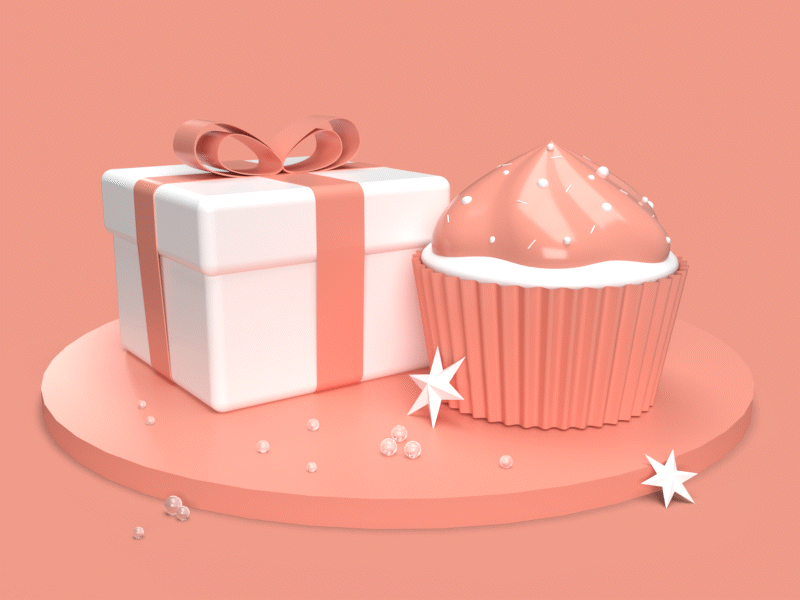 Birthday 3d animation birthday cupcake design gift graphic design illustration modeling motion graphics pink vector