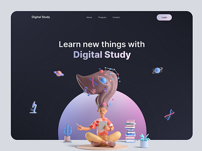 Digital Study 3d course daily ui design education elearning home page illustration landing page learning learning platform online course study ui ui design uiux web web design website