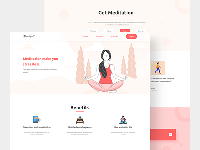 Meditation Landing Page clean colorfull daily ui design illustration landing page meditation meditation app meditation landing page mindfull stress stress app stress landing page ui ui design website yoga