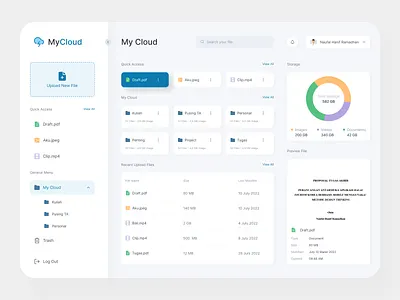 ☁️MyCloud - Cloud Storage clean cloud cloud computing cloud dashboard cloud platform cloud storage cloud system dashboard design file management file manager google drive management minimalist modern storage storage system ui ui design website