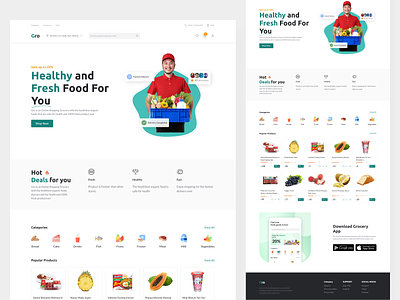 Gro - Grocery Online Store clean daily ui design e commerce food delivery fruit grocery grocery online shopping grocery store grocery website marketplace online shopping shopping delivery shopping store shopping website supermarket ui ui design vegetables website design