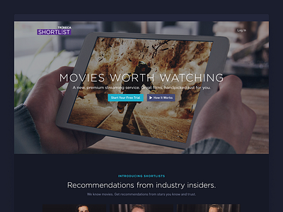 Tribeca Shortlist: Landing Page Design android app ios landing page san diego streaming tablet ui ux video website