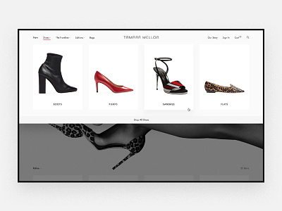 Tamara Mellon Navigation dropdown ecommerce fashion high-end homepage landing page luxury minimal navigation product photography shoes shopify