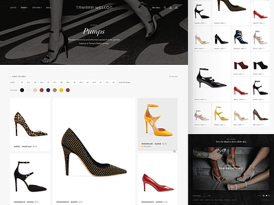 Tamara Mellon Design Exploration: Category Full category ecommerce fashion grid high-end hover lifestyle luxury masonry minimal palette product shoes shopify swatch