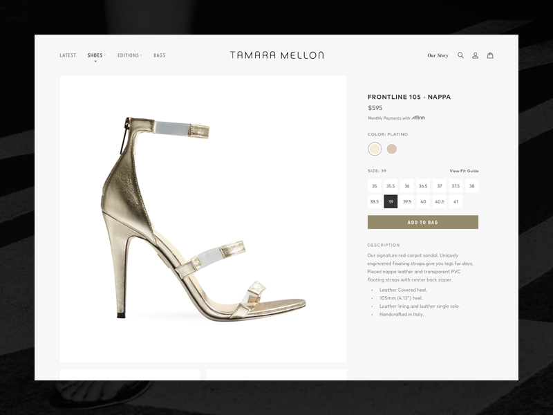 Tamara Mellon Design Exploration: Product Detail Page by Gabe Abadilla ...
