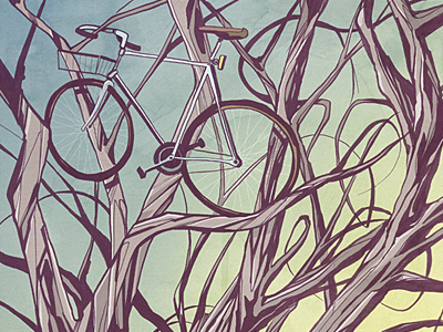 Handlebars bicycle brush drawing illustration ink paint sketch tree